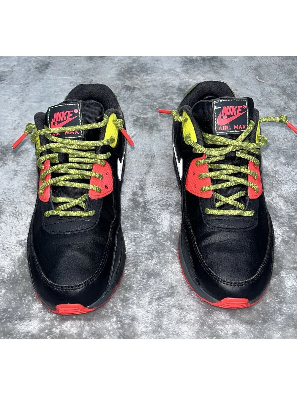Nike Air Max 90 Kids PS Sz 6.5Y Black Green Silver Orange Low Top Sneakers